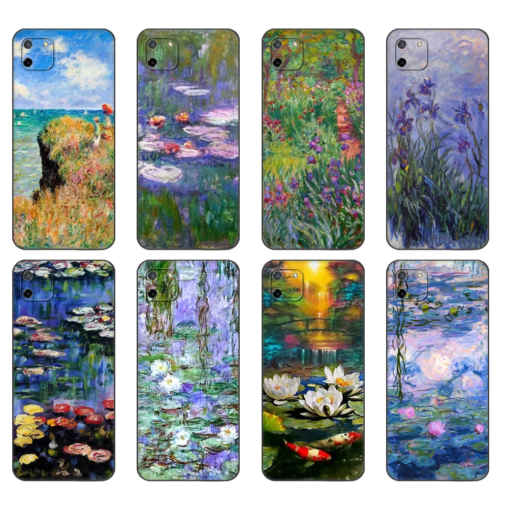 Custodia In Tpu Nero Per Oppo Realme C11 Custodia Per Realme C 11 Realmec11 Back Rmx2185 Cover Per Custodia Claude Monet Garden Lotus Bridge