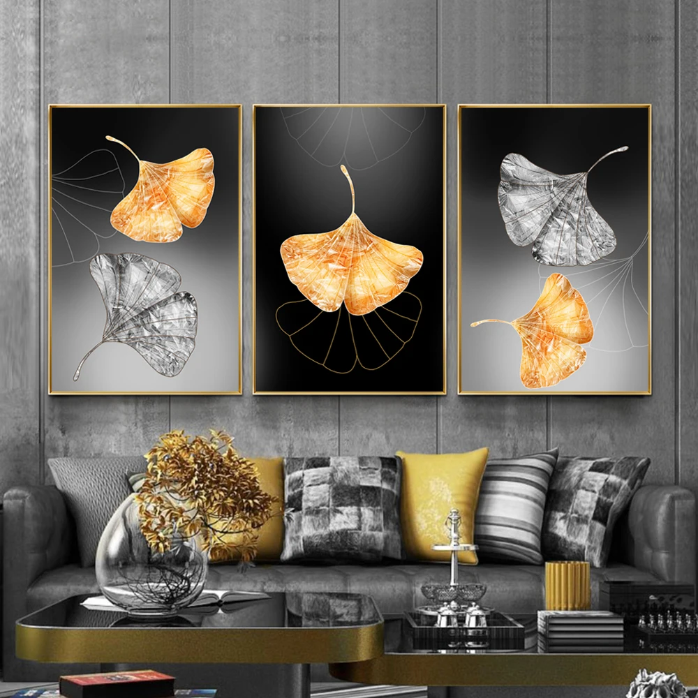 No-frame-Aesthetic-room-decor-canvas-painting-Abstract-golden-leaf-wall-picture-for-living-room-canvas