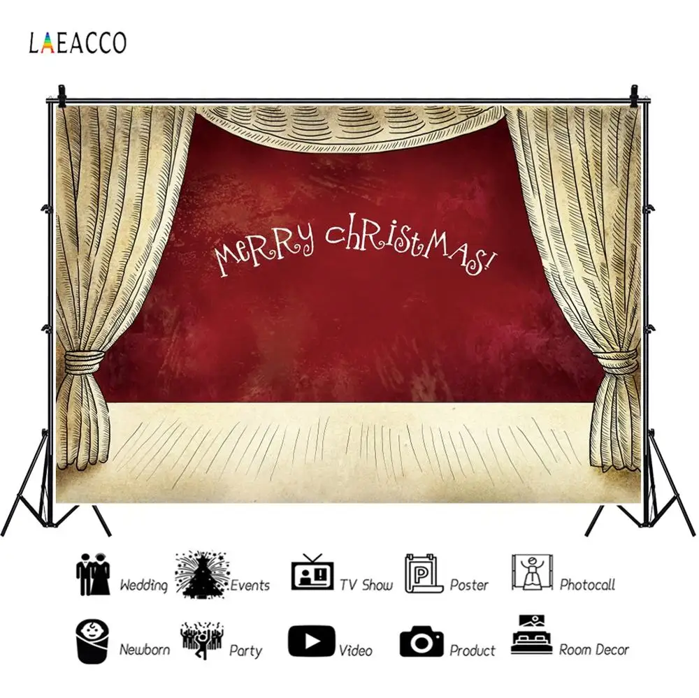 

Laeacco Merry Christmas Photography Backdrops Stage Curtain Drawing Pattern Baby Child Party Photography Background Photo Studio