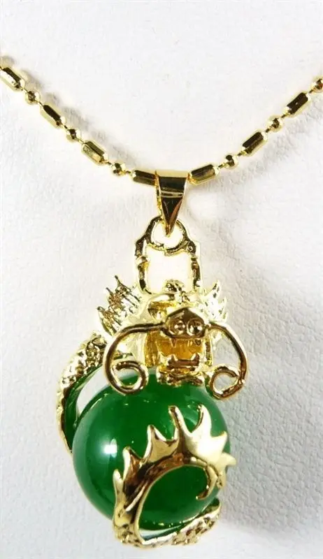 FREE shipping> >>>>Jewelry green stone dragon phoenix amulet pendant necklace+ free chain