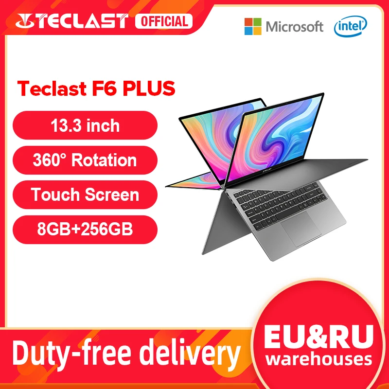 Portátil convertible 2 en 1 TECLAST F6 Plus, pantalla táctil de 13.3 FHD (1.920.1.080) IPS, 60Hz, Intel Celeron N4100, 8GB RAM, 256GB SSD, UHD Graphics 600, Windows 10, WiFi dual, ultrafino