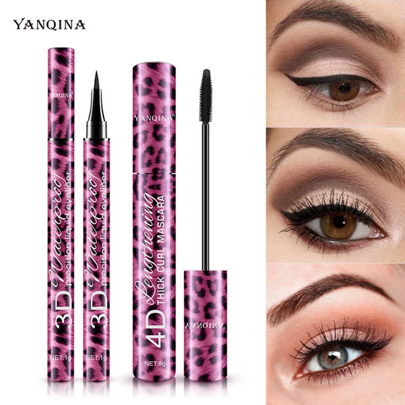 

New leopard pattern mascara set waterproof roll warped slender thick not dizzy makeup