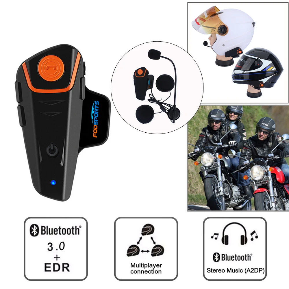 Water-Proof,Pairing 2 Riders FODSPORTS Bluetooth Headset Communication,BT-S1 Motorcycle Helmet Intercom System for Motorbike and Skiing 