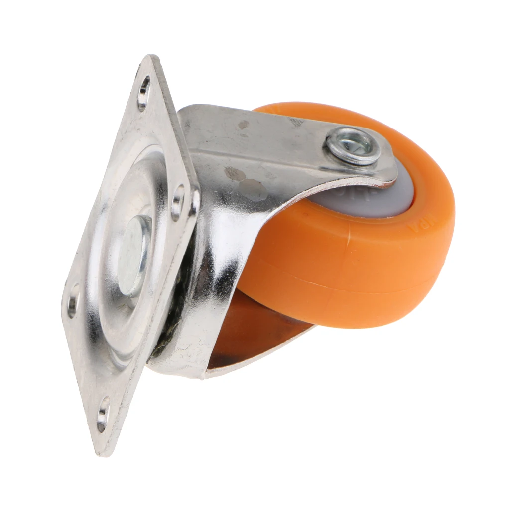 4pcs All Swivel Bearing Ball Plate Caster 25kg Home Furniture Orange Nylon Wheel Dia. 1.5inch