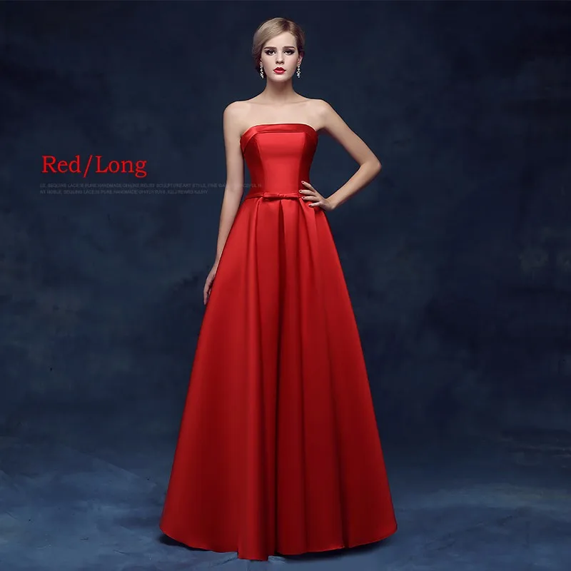 RED-LONG Erosebridal атласное вечернее платье без бретелек для женщин, простой дизайн, длинное вечернее кружевное платье, длинное/Середина/короткое - Цвет: RED-LONG