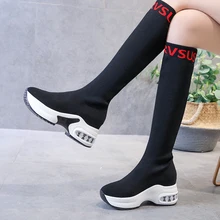 Эластичные сапоги выше колена; женские носки; черные сапоги; облегающие высокие сапоги до бедра; вязаные сапоги; кроссовки на платформе; Дизайнерская обувь