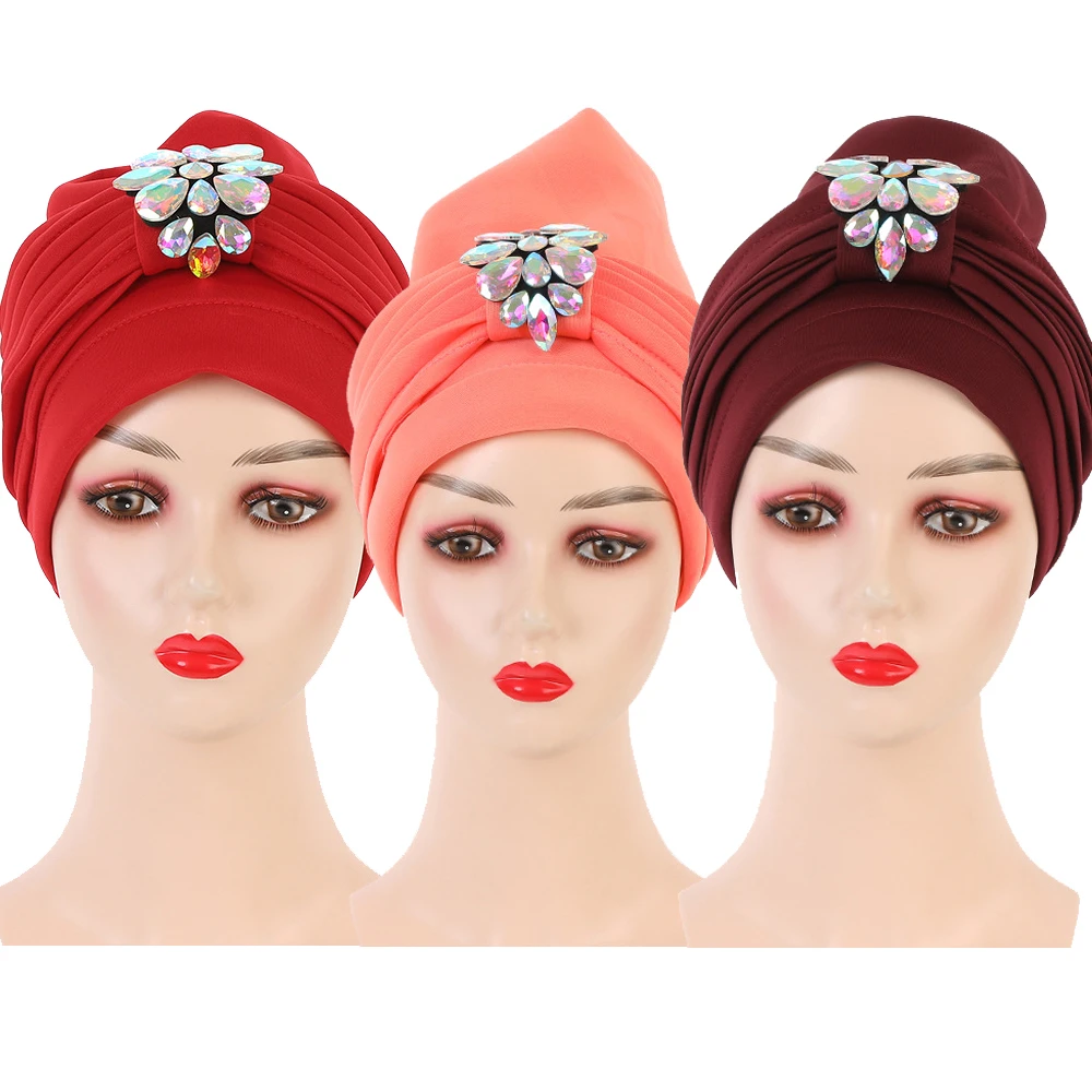 african traditional clothing 2021 NEW Women Turban Hijab Bonnet Already Made African Auto Gele Headtie Muslim Headscarf Caps Female Head Wraps Hat for Party african outfits for ladies