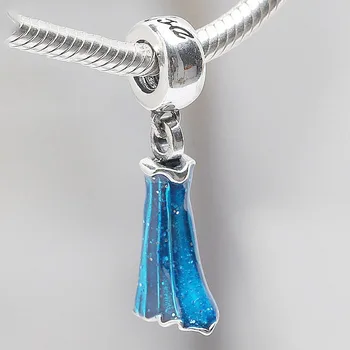 

Original Blue Enamel princess Elsa Dress Pendant Beads Fit 925 Sterling Silver Bead Charm Pandora Bracelet Bangle DIY Jewelry