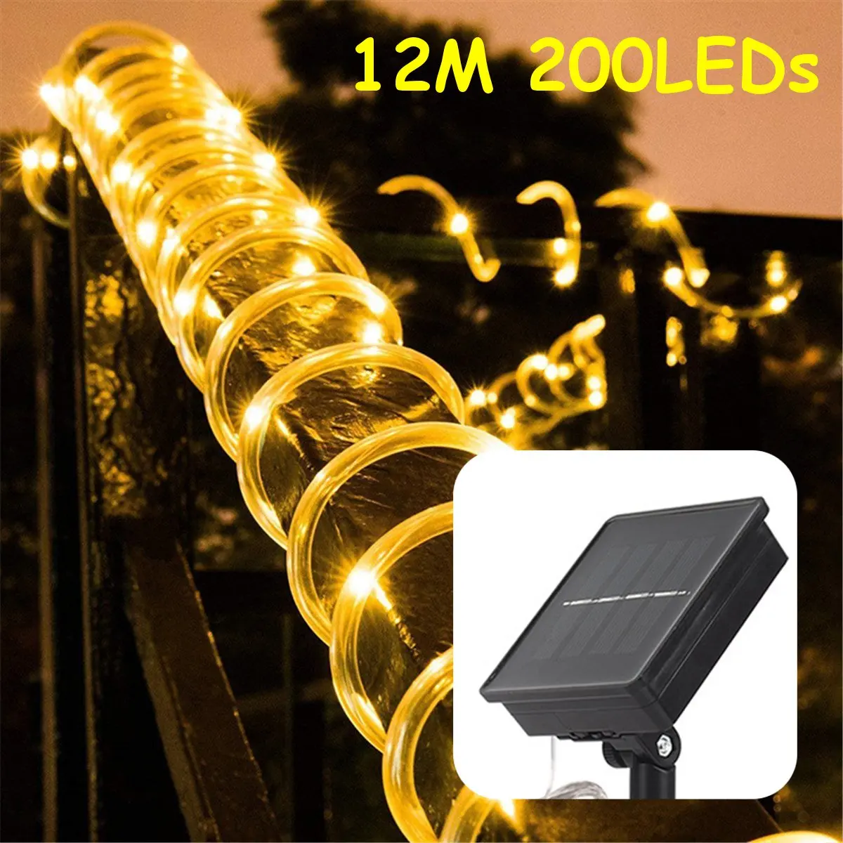12M 200LE Warm White 100/200 светодиодов USB/светильник на солнечной батарее, водонепроницаемый праздничный уличный веревочный светильник с медной проволокой для вечерние украшения свадеб 7 м/12 м - Испускаемый цвет: 12M 200LE Warm White