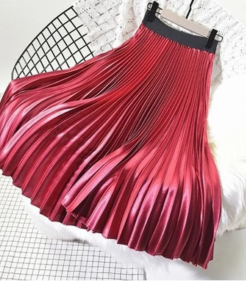 Brand Autumn Office Women Long Skirts Fashion A-Line Women Pleated Skirts High Waist Women Midi Skirt Faldas Mujer Saias