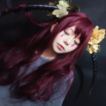 

Original Lolita Cosplay Wigs High-temperature Fiber Synthetic Hair 65cm 25inches Red Wine Long Big Wave Curly Hair+free hair cap