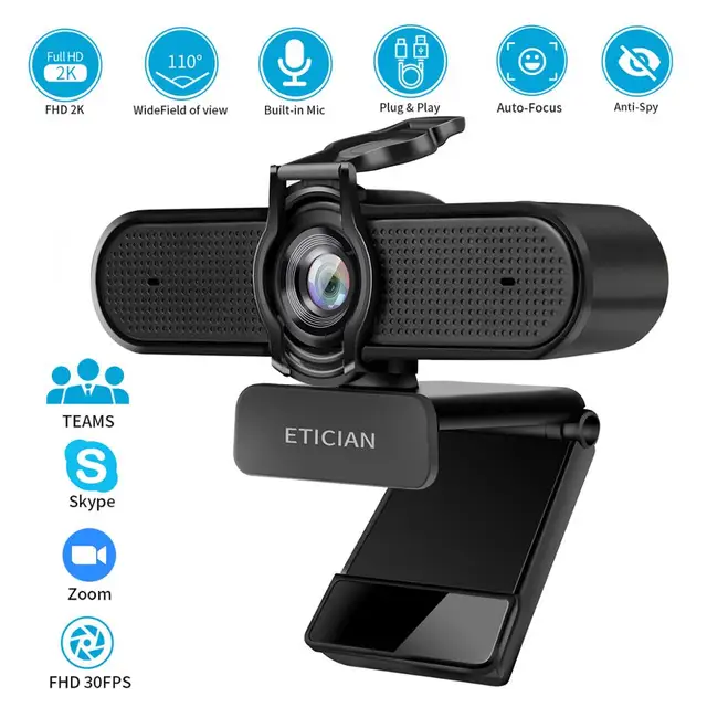 ETICIAN-cámara Web 2K con enfoque automático, USB, Full HD, con cámara con micrófono, para Mac, portátil, ordenador, vídeo en directo, Android, TV ETICIAN-cámara Web 2K con enfoque automático, USB, Full HD, con cámara con micrófono, para Mac, portátil, ordenador, vídeo en directo, Android, TV