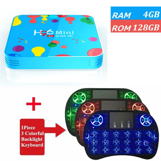H96 мини 4 Гб 128 ГБ Android 9,0 ТВ приставка Allwinner H6 четырехъядерный 6K H.265 Wifi BT4.0 HD телеприставка 4 ГБ 32 ГБ медиаплеер - Цвет: 4G 128G I8 Backlit