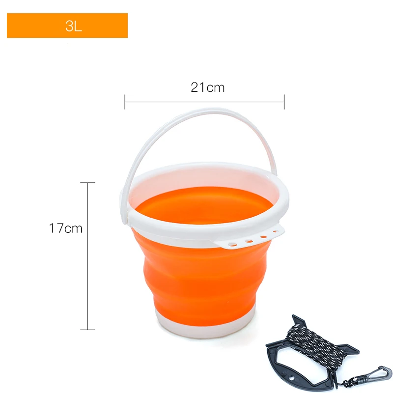 1.5-10L Portable Folding Bucket Outdoor Thick PP Silicone Fishing Supplies Folding Bucket for Fishing Promotion camping Car Wash - Цвет: 3L Orang AND 6m rope