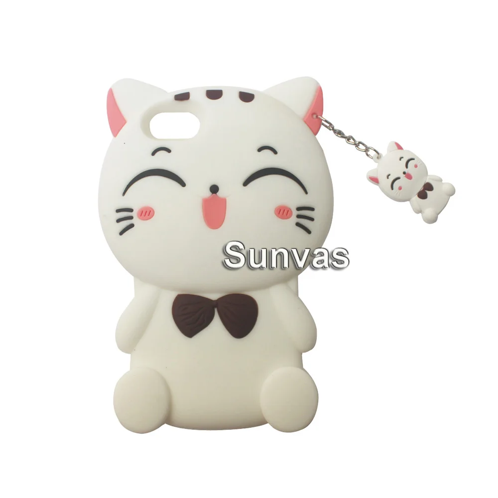 White Lucky Cat Милый мягкий силиконовый чехол с объемным рисунком животных для iPhone 5, 5S, 5C, SE, 6s, 7, 8 Plus, X, XS, XR, XS Max - Цвет: White Lucky Cat