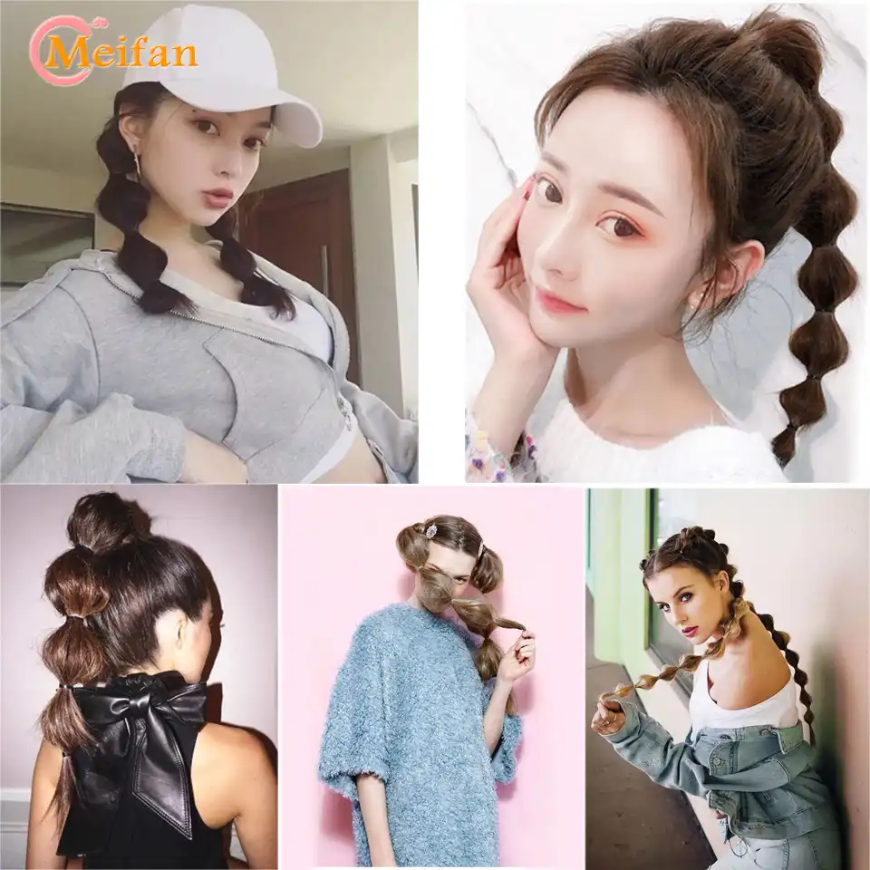 Meifanバブルランタン形のヘア髪型組紐かわいい女の子のための合成黒 ブラウン自然な偽のポニーテール Synthetic Ponytails Aliexpress