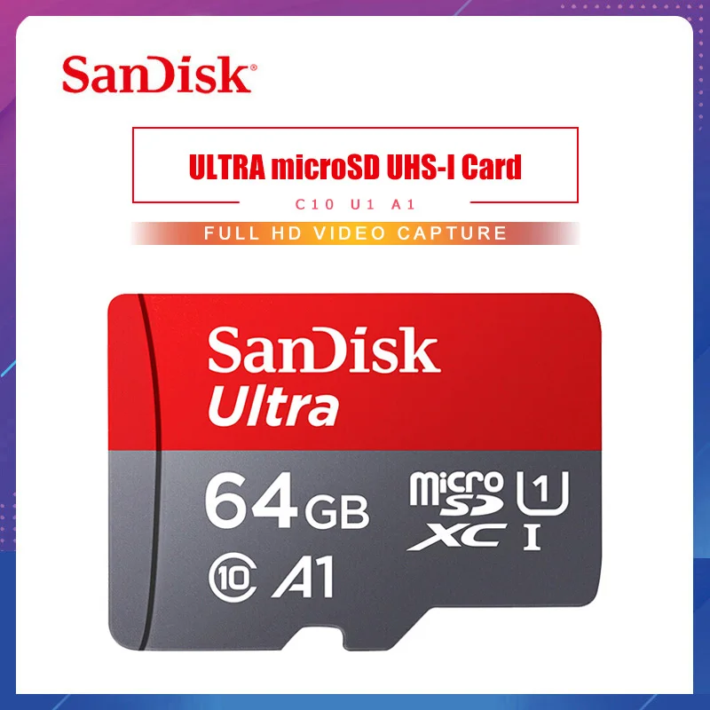 Двойной флеш-накопитель SanDisk A1 Micro SD Card 64 Гб 100 МБ/с. 16 Гб оперативной памяти, 32 Гб встроенной памяти, 128 ГБ 256 200 400 U1 Class 10 карта памяти microsd флэш-карты памяти