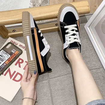 

2020 New Female Spring Autumn Flat Shoes Women's Round Toe Lace Up Shoes Women Vulcanized Ladies Canvas Casual Footwear