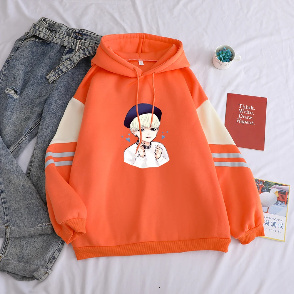 Осень Зима Kawaii Мода мультфильм печати толстовки для женщин Kpop Bangtan мальчиков повседневные хлопковые корейские толстовки с открытыми плечами