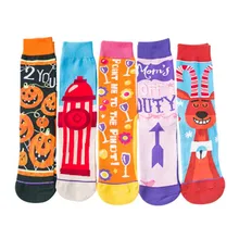 10 пар хлопковые рождественские забавные женские носки Модные Повседневные носки средней длины с принтом на Хэллоуин Harajuku Meia Feminina