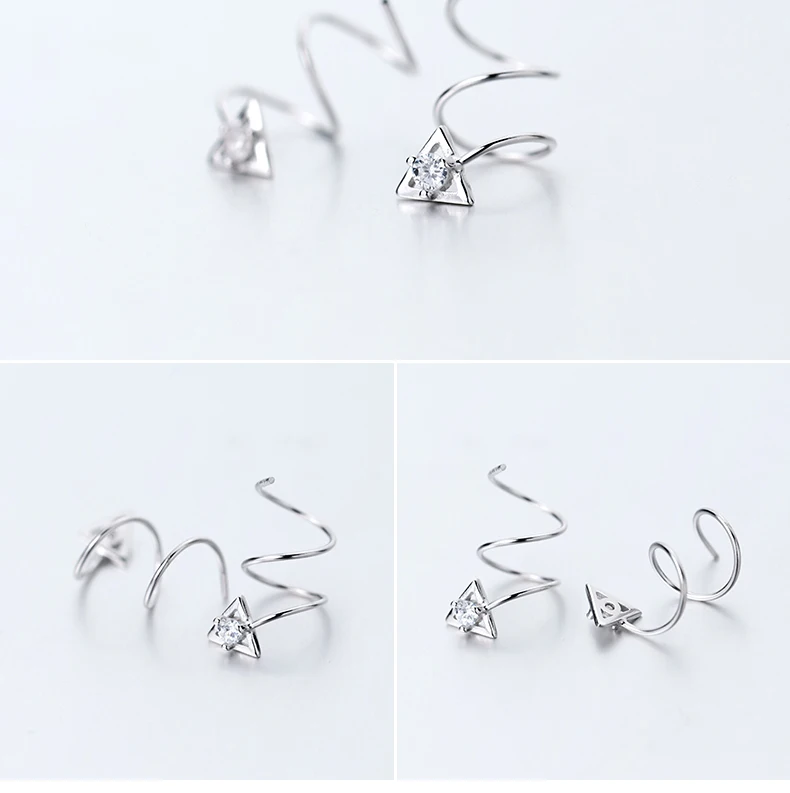 MloveAcc 925 пробы серебряные серьги для женщин и девочек Треугольные звезды сердце спиральные уха кости уха пряжки мини двойное кольцо серьги