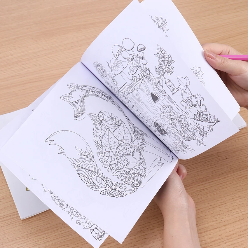 1PC School Office Book Enchanted Forest 24 Pages Hand Painted Graffiti Coloring Books of the Relieve Stress Painting Book