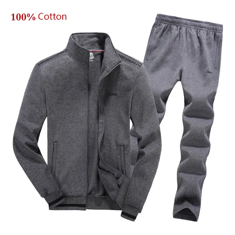 

2Pcs Large Size M-8XL Mens Sports Suit High Quality 100% Cotton Stand Collar Jacket Suit Comfortable Breathable Sportswear suit