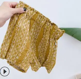 Yellow Лето, корейский стиль, модный Флористический с высокой талией, шорты для девочек, милые детские хлопковые универсальные повседневные шорты, шаровары - Цвет: Yellow