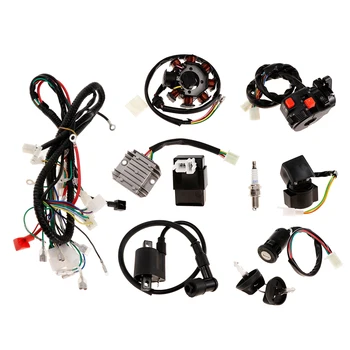 

1 set Wiring Harness Loom CDI Ignition Coil Spark Plug Rectifier Key Switch Kit for 150cc 250cc ATV Dirt Bike Magneto Stator