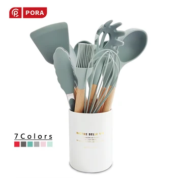 

7-Color 12/13 Items Kitchen Sets Silicone Kitchen Utensils Cooking Utensils Kitchen Tools Set with Spatula Metal Box Nonstick