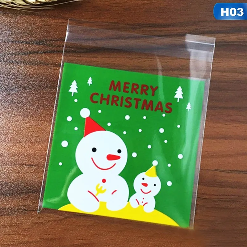03 100 шт, Рождественская посылка для печенья, конфет, Подарочная сумка, сделай сам, самоклеющиеся полипропиленовые пакеты для рождества, домашняя Праздничная упаковка, украшение для выпечки - Цвет: 03