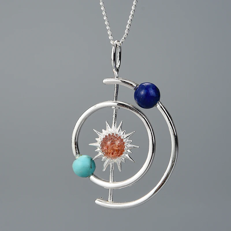 Women Gift Lotus Fun Real 925 Sterling Silver Handmade Fine Jewelry 18K Gold Creative Solar System Pendant without Necklace pendant necklace silver pendant