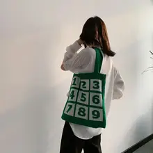 Сумка Многоразового Использования женская сумка-шоппер хлопчатобумажная трикотажная сумка на плечо сумки с ручкой с номером продуктовые сумки Siatka Na Zakupy#2S10