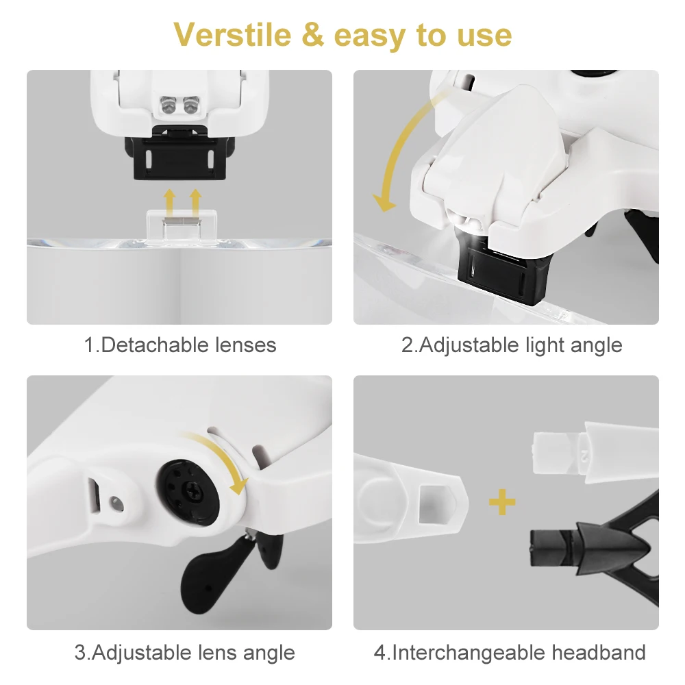 Magnifying Glasses, Rechargeable LED Light Lamp Head Loupe Headband Magnifier Eyewear Glasses Tool Repair Reading Magnifier best cheap oscilloscope