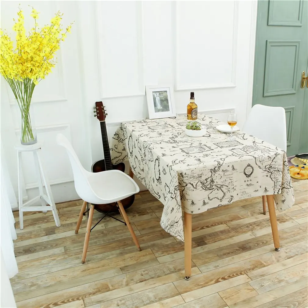 World Map Tablecloth Table Cloth for Picnic Party Linen Cotton Tablecloths Elegant Decorative