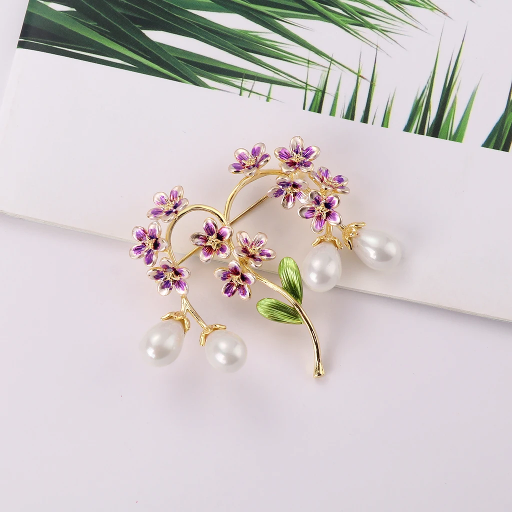 Женская Винтажная брошь в виде цветка сливы с искусственным жемчугом|Броши| |