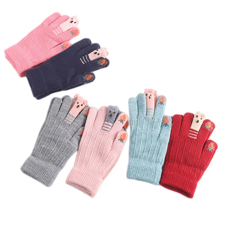 Для От 7 до 11 лет; Детские Зимние теплые мягкие вязаные перчатки высокого качества с пальцами для девочек; модные Утепленные перчатки для детей;