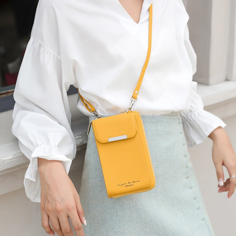 Bright Color Small Shoulder Bag For Women Soft Leather Cell Phone