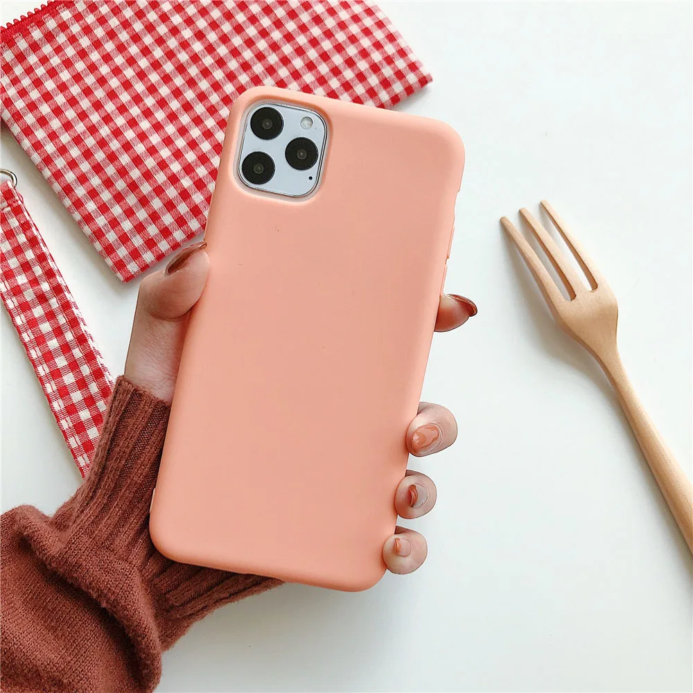 N1986N чехол для телефона для iPhone 11 11 Pro Max X XR XS Max 6 6s 7 8 Plus модный карамельный цвет простой сплошной цвет мягкий силиконовый чехол