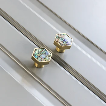 

Hexagon Natural Shell/Brass knob Dresser Drawer Knobs Pulls Handles/Cupboard Knobs Furniture Cabinet Handle