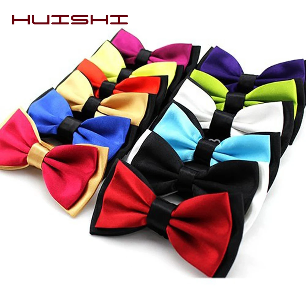 

HUISHI Men Bowtie Gentleman Men Bowtie Classic Solid Bow Tie Necktie For Wedding Party Fashion Adjustable knot Black Bow Tie