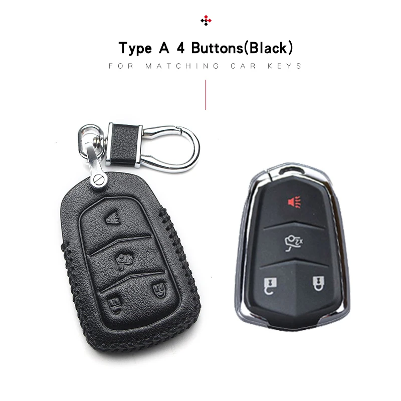 Genuine Leather Car Key Case Ring For Cadillac Escalade SRX XT4 XT5 XT6 ATS CTS CT6 4/5 Button Remote Key Cover Holder Keychains - Название цвета: Black 4 For cadillac