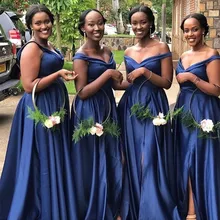 Темно-синее платье подружки невесты с открытыми плечами для гостей, свадебное платье, элегантное ТРАПЕЦИЕВИДНОЕ ПЛАТЬЕ для подружки невесты