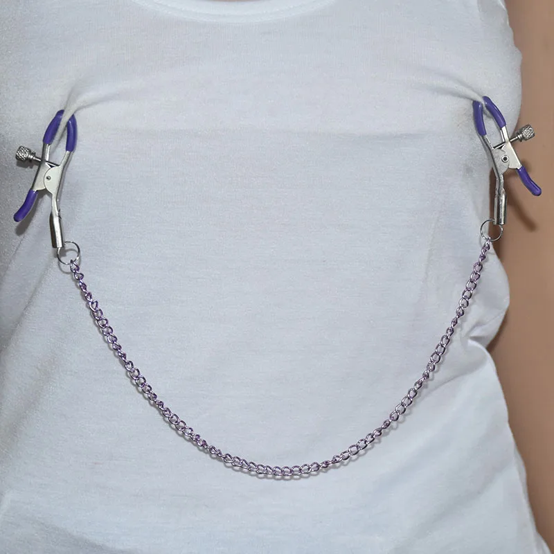 

Fantasy Metal Purple Chain Nipple Clamps Breast Clip Slaves Nipple Clips Exotic Accessories