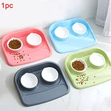 Стаканы с двойной нетоксичные легко чистить прочный товары для домашних животных Еда подачи воды брызгонепроницаемости без запаха кота Нескользящие собачья миска лоток