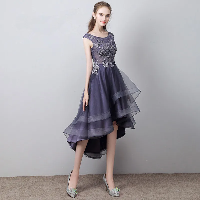 Robe de soiree/фиолетовое короткое переднее длинное платье для выпускного вечера на спине элегантное кружевное вечернее платье принцессы vestido de festa