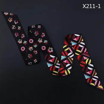 

New Brand Scarf Small Floral Silk Scarf For Women Geometric Print Handle Bag Ribbons Fashion Head Scarf Long Scarves