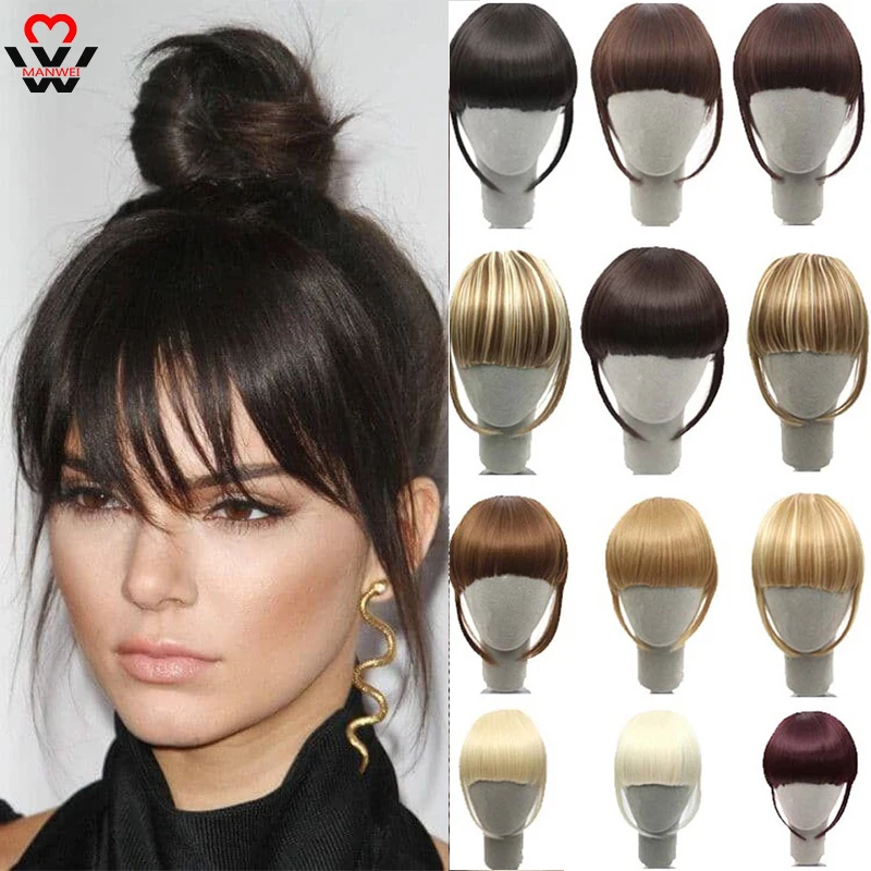 MANWEI Clip In Blunt Bangs Thin Fake Fringes Natural Synthetic Neat Hair Bang Accessories For Girls Invisible | Шиньоны и парики