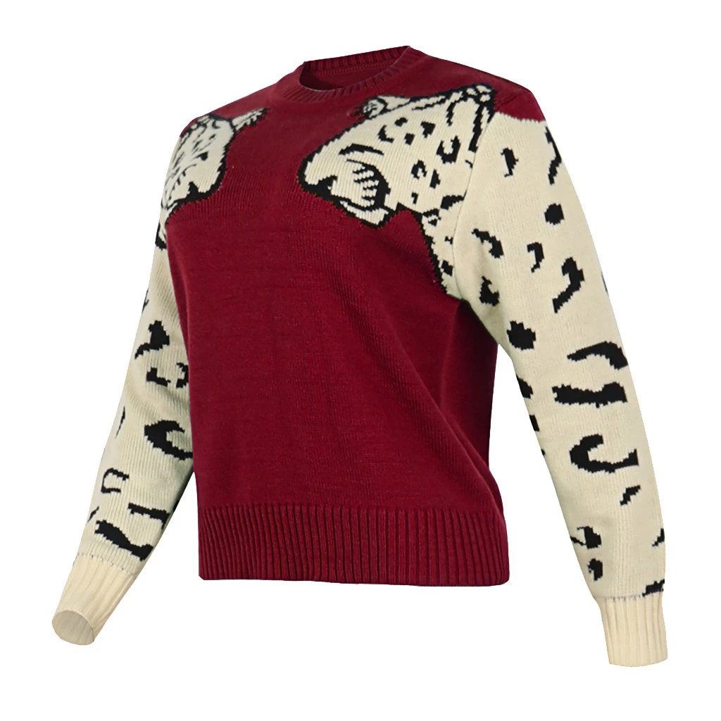 CHAMSGEND Women Patchwork Leopard Knitting Pullover Casual O-Neck Autumn Winter Thick Cashmere Tops Loose Sweater 1001