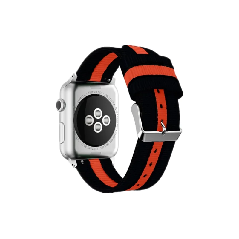 Black orange Тканый нейлоновый ремешок для Apple Watch Series 5, 4, 3, 2, ремешок с цветной пряжкой 38, 42 мм, сменный ремешок для iWatch, аксессуары - Цвет ремешка: Black orange